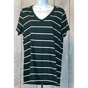 Arizona Women's XL amAZing Vee Green Striped Short Sleeve Shirt V-Neck